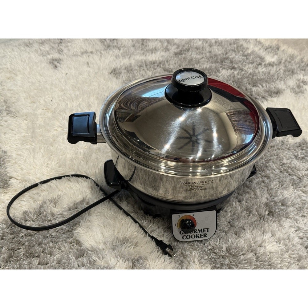 Vintage Lustre Craft 6-Quart Gourmet Slow Cooker Base Pot Lid Steamer Insert Set